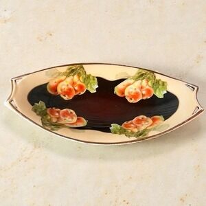 Hutschenreuther Selb Bavaria Relish Dish Hand Painted‎ Gold Trim Vintage Oval